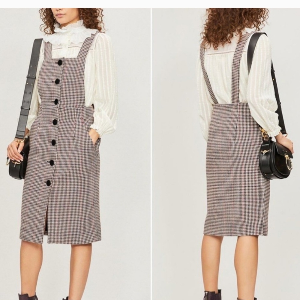 BA&SH Robe Penelope Houndstooth Wool Blend Overall Lady Dress US Size 4 NWT